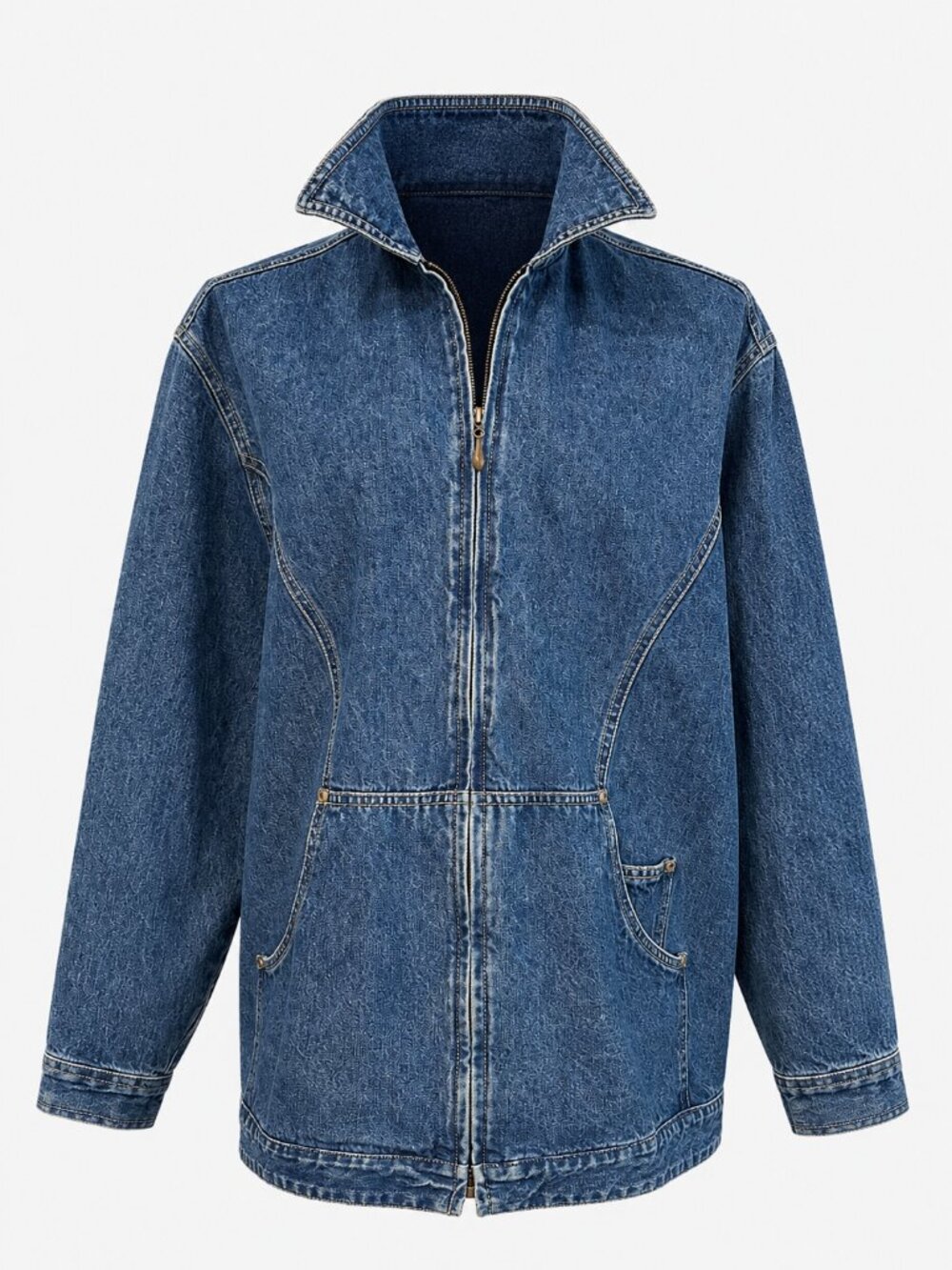 Bill Blass Jeans Vintage 90s Denim Zip Jacket High Western Collar Blue Size L